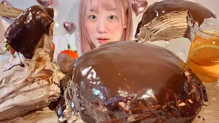 ASMR Rich Chocolate Crepe Cake【English subtitles】【Mukbang/ Eating Sounds】