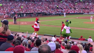 Phanatic and Fredbird dance off at Busch Stadium