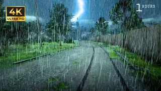 Walking in the rain with Super thunderstorm | Heavy rain in rural atmosphere | Rain in housing area