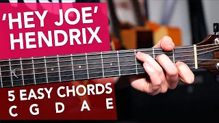 'HEY JOE' Very Easy Acoustic Lesson for Beginners - Jimi Hendrix made easy