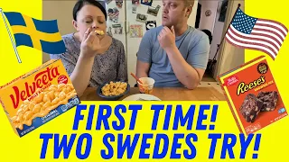 First time!! Two swedes cook and try Velveetas mac and cheese and Reeses brownies from America!