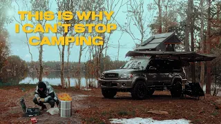Solo Camping in Crazy weather, relaxing ASMR, in a Toyota Sequoia with a Roof top tent.