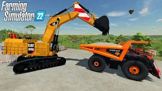 Farming Simulator 22 - CATERPILLAR 6015B Excavator Loads Crushed Stone Into VOLVO R 100 Dump Truck