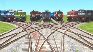 7 TRAIN CROSSING ON PENTAGON CUT CURVED RAILROAD | Indian Railway | Train Videos | Train Simulator