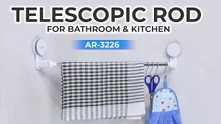 HOKIPO Plastic No Drill Telescopic Bathroom and Kitchen Rod with Hooks (AR3226)
