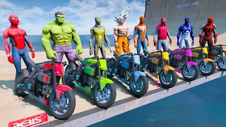 TEAM SPIDER MAN MOTORCYCLES RAMP CHALLENGE - DOWN THE CONTAINER TRACK - GTA 5