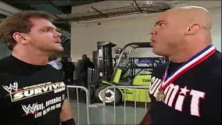 Chris Benoit & Kurt Angle arguing each other backstage SmackDown 14 November 2002
