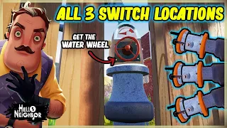 All 3 Switch Locations On Hello Neighbor Act 2 - How To Get The Red Water Wheel Valve, Yellow Ranch