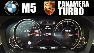 New BMW M5 (600hp) vs New Porsche Panamera Turbo (550hp) 0-300 km/h Top Speed