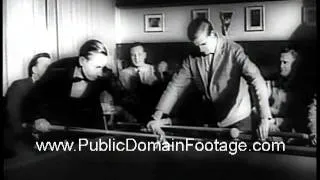 Billiards Pool table tricks Newsreel  PublicDomainFootage.com