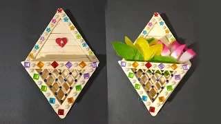 Easy Flower Vase From Ice Cream Sticks | Wall Decor Idea | Best Ice Cream Stick Craft Idea