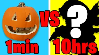 1MIN vs 10HOURS SPOOKY HALLOWEEN PUMPKIN CARVING!