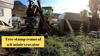 Tree stump removal with mini excavator