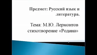 Тема "М.Ю.Лермонтов. Стихотворение "Родина"