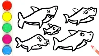 Baby Shark Whole Family Drawing, Painting and Coloring for Kids, Toddlers | Let's Draw