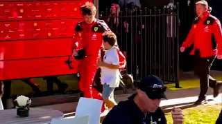 A Little fan consoles Leclerc after his retirement from the race #AustralianGP 2023