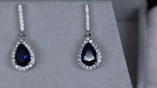 Sapphire blue teardrop earrings, Sapphire Blue Pear Cut Diamond Earrings, Blue Diamond Earrings