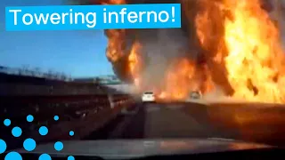 OIL TANKER EXPLOSION CAUSES HUGE FIRE