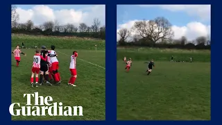 Young goalkeeper scores incredible last-minute winner from inside his own half