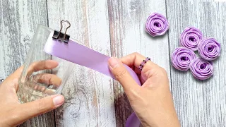 Amazing ribbon flower trick / easy rose making with a glass /ribbon flower crafts ideas