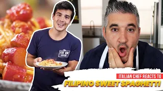 Italian Chef Reacts to FILIPINO SWEET SPAGHETTI