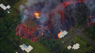 Aerial footage shows volcanic lava destroying homes in Hawaii