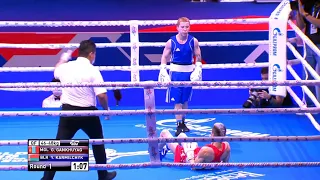 Quarterfinals (48kg) GANKHUYAG Gan Erdene (MGL) vs  KARMILCHYK Yauheni (BLR) | AIBA WCHs 2021