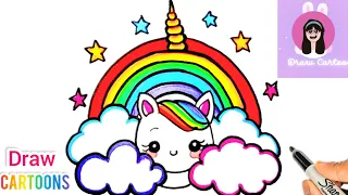 How To Draw a Rainbow and Clouds Easy with Colouring | Draw Cartoons