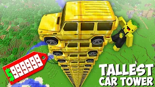 Why DID I BUY THIS TALLEST TOWER OF CARS in Minecraft ? NEW GOLD CAR TOWER !