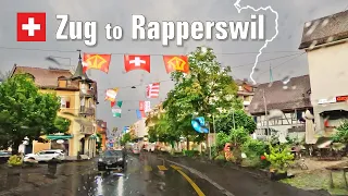 Rainy Summer Road Trip with Lightning Strike ⚡️ Zug to Rapperswil • Driving in Switzerland 🇨🇭 [4K]