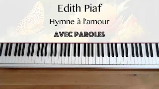 Edith Piaf - Hymne à l'amour (avec paroles) - Piano