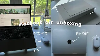 ☁️💻 macbook air M2 aesthetic unboxing + accessories | silver