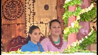 Duchess of Sussex and Princess Angelika entertained by Tupou College students in the Toloa Forest