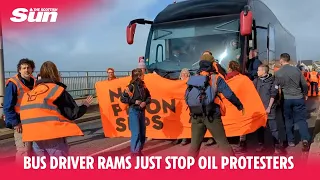 Bus driver rams Just Stop Oil protesters blockade nearly running them over