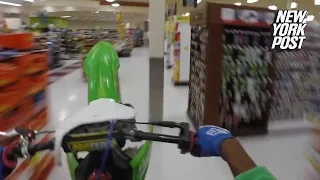 Dirt bike stunt through grocery store gets dimwit arrested