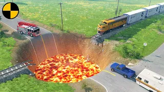 Trains vs Giant Crater 😱 BeamNG.Drive