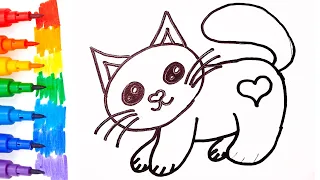 HOW TO DRAW A CUTE CAT VERY VERY EASY Drawing, Painting, Coloring for Kids & Toddlers Let's Draw