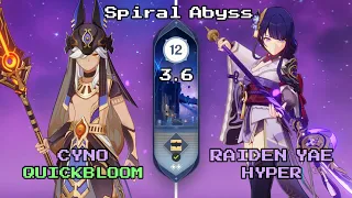 C0 Cyno Quickbloom & C0 Raiden Yae Hyper l | 3.6 Spiral Abyss Floor 12 9 Stars - Genshin Impact