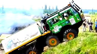 European Tatra 8x8 Truck Action Uphill and Downhill in Off-Road Truck Trials