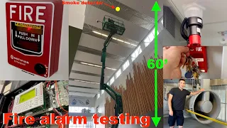 High school fire alarm testing notifier system with 60 foot high smoke and smoke control system