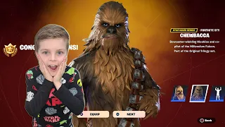 My 10 Year Old Kid Reaction To Me Gifting Him NEW Star Wars Fortnite Battle Pass Unlocking CHEWBACCA