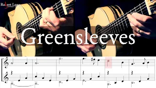 GREENSLEEVES (Beginner Duet) - Tutorial with TAB - Classical Guitar