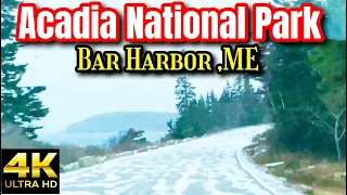 Driving on a snowy day around Acadia National Park, Bar Harbor Maine🇺🇸