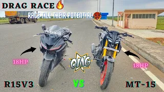 R15V3 Bs6 vs Mt-15 Bs6 -Drag Race🔥/Race Till Their Potential💪/Close Calls🤯/Result?/@Track_Twister