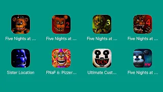 Five Nights at Freddy's 1-8,Freddy Fazbear's Pizzeria Simulator,Ultimate Custom Night,Help Wanted