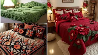 Crochet 3D flower bedcover designs 2024#knitted with wool#crochet#bedsheet#creativity
