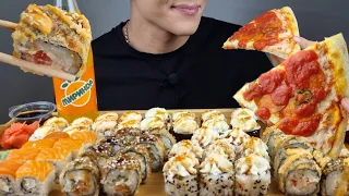 EATING🍣🍣🍣🍕🍕🍕 LARGE SET OF SUSHI ROLLS AND PIZZA MUKBANG ASMR, АСМР СУШИ РОЛЛЫ ПИЦЦА ИТИНГ МУКБАНГ