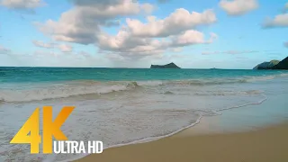 4K Relaxing Waves Oahu Beach, Hawaii - 3 HOUR Ocean Sounds - Ambience Soundscapes