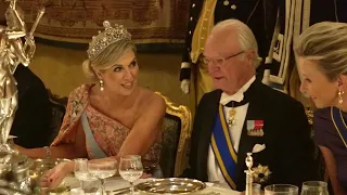 All the splendor for Dutch royals at state banquet in Stockholm