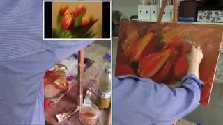 How to draw tulips. Workshop  in English from Oleg Buiko. Oil painting.